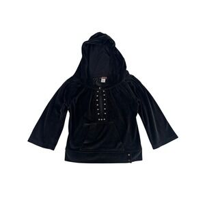 XCVI Velvet Hoodie Womens XS Black Studded Split Neck Velour Pullover Boho